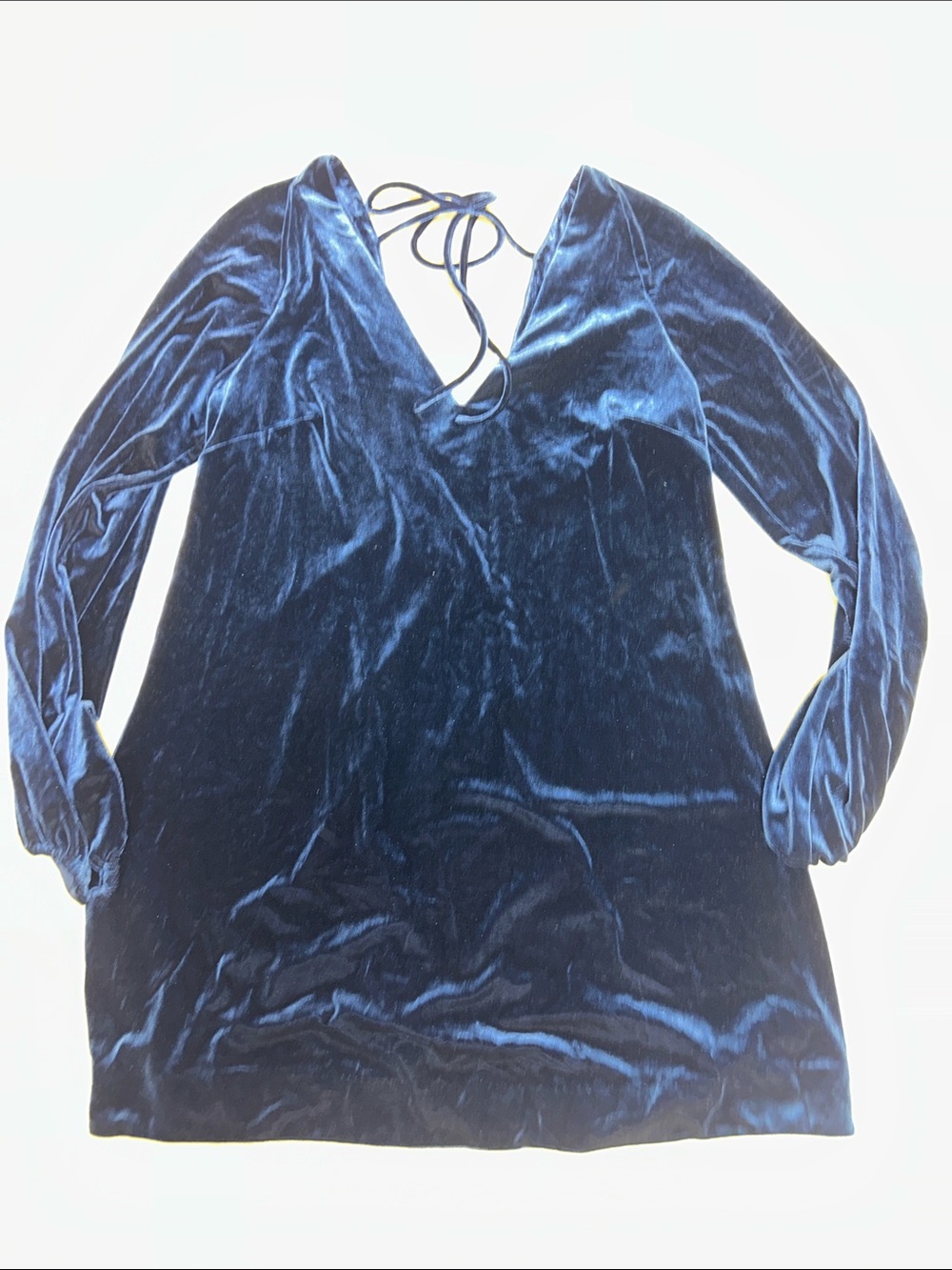 Free People Velvet Deep V Long Sleeve Mini Dress - Navy Blue - Picture 1 of 6